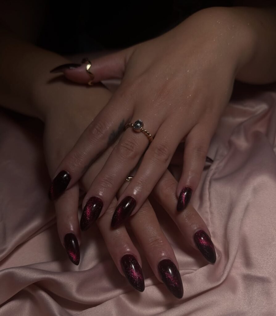 Burgundy Wine Cat Eye Nails
