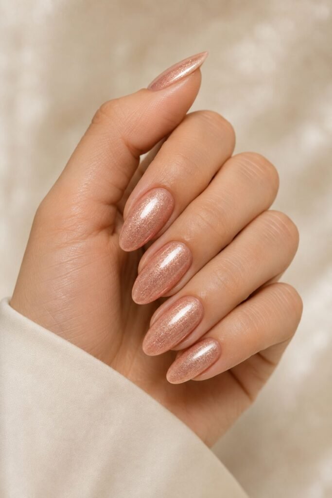 Champagne Pink Glitter Nails