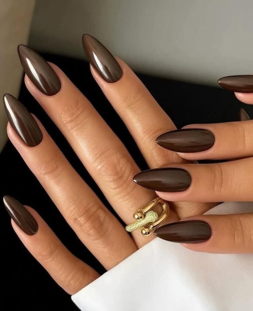 Chocolate Brown Chrome Nails