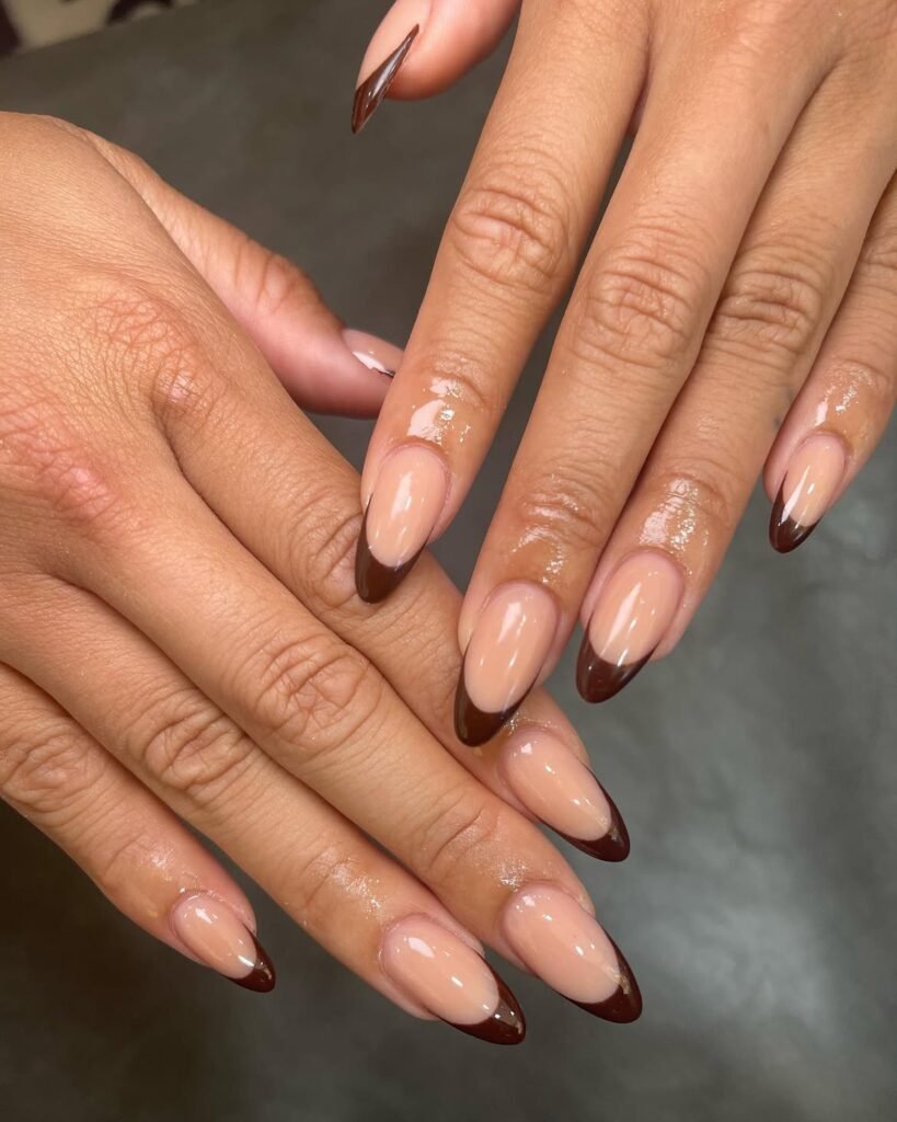  Chocolate Brown French Tip Nails