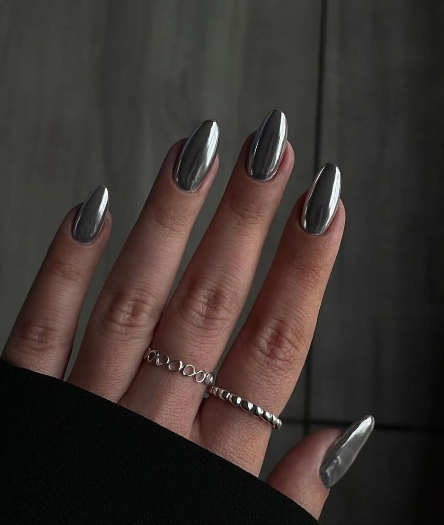 Chrome Silver Coffin Nails