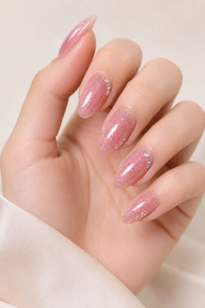 Crystal Pink Glitter Nails