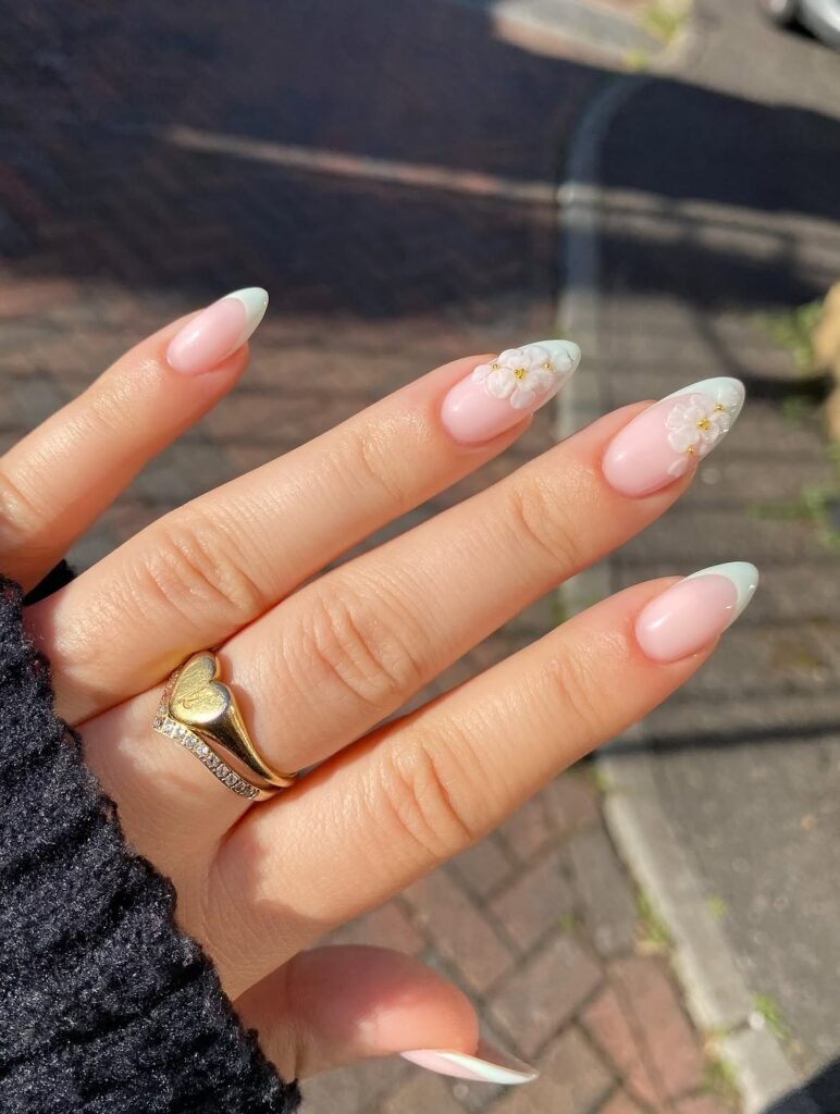 Delicate Floral Bridesmaid Nails