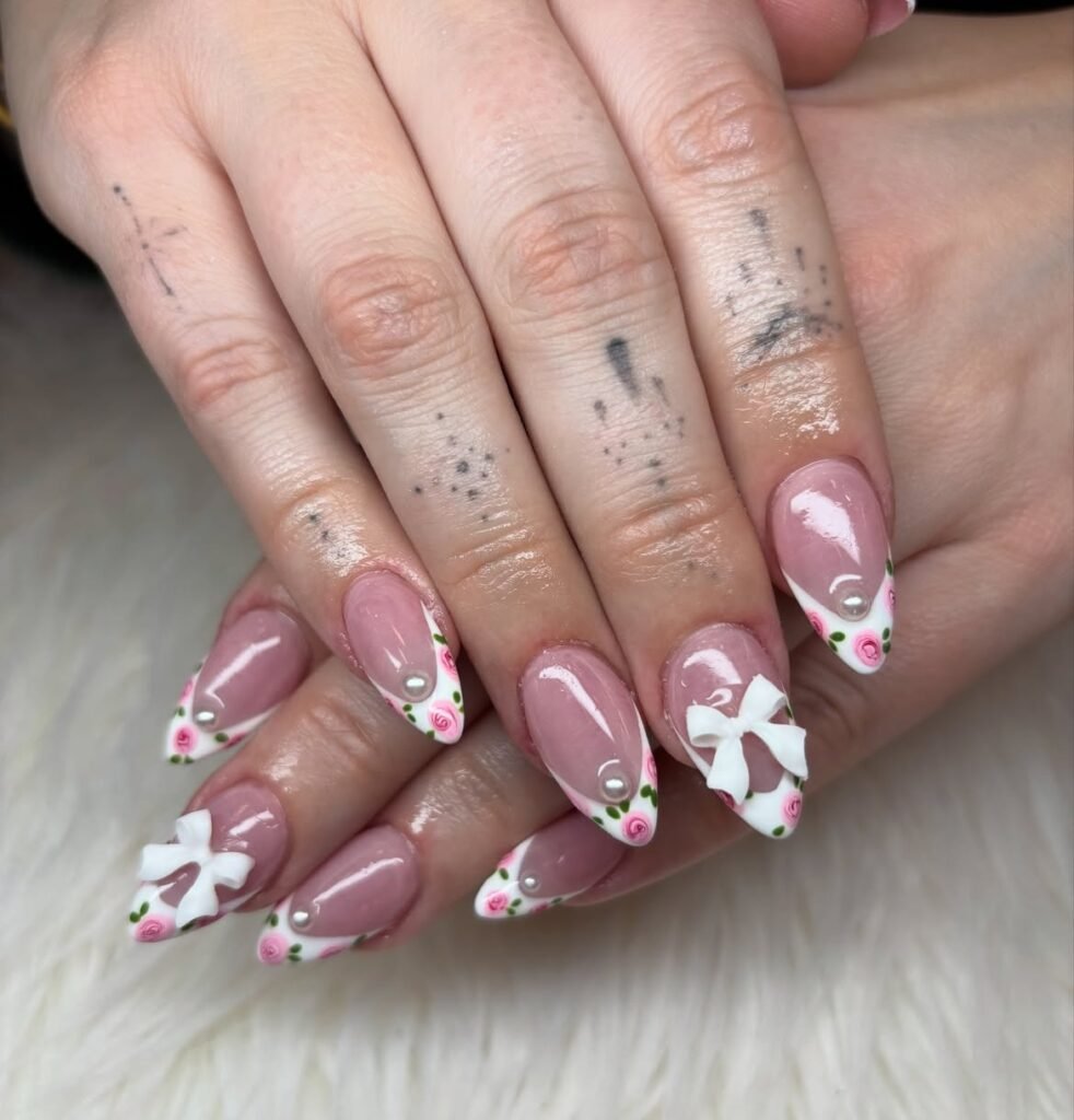 Floral French Tip Nails