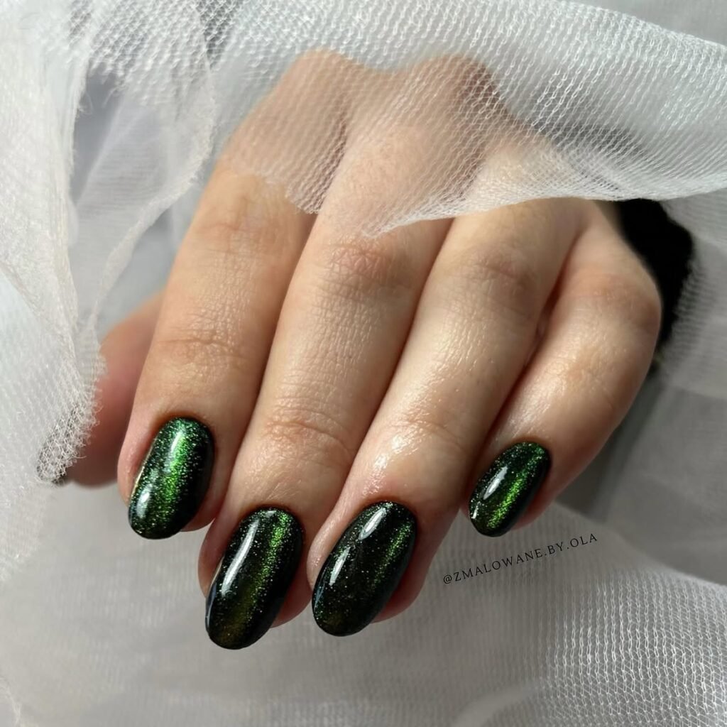 Forest Green Cat Eye French Tips