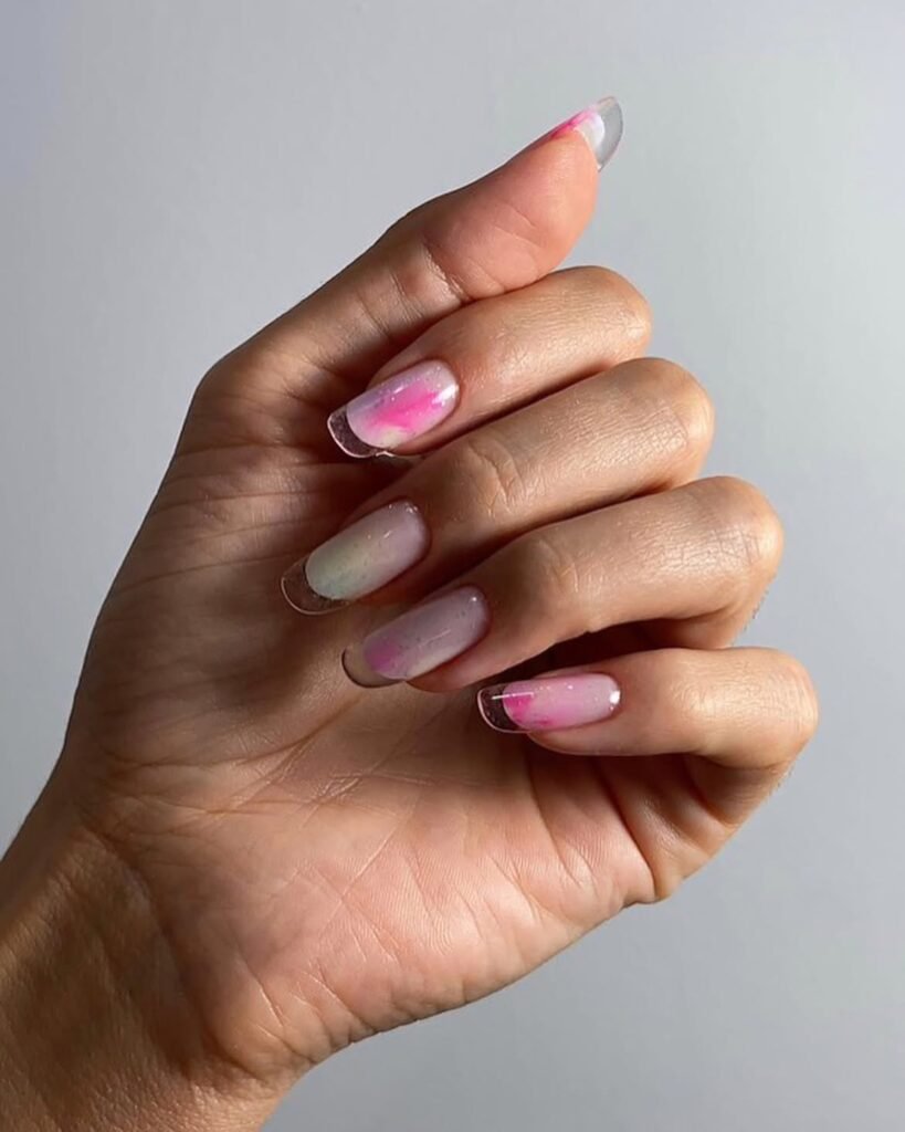 Glass French Tip Nails