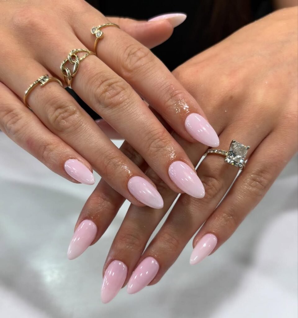  Glossy Almond Nude Nails