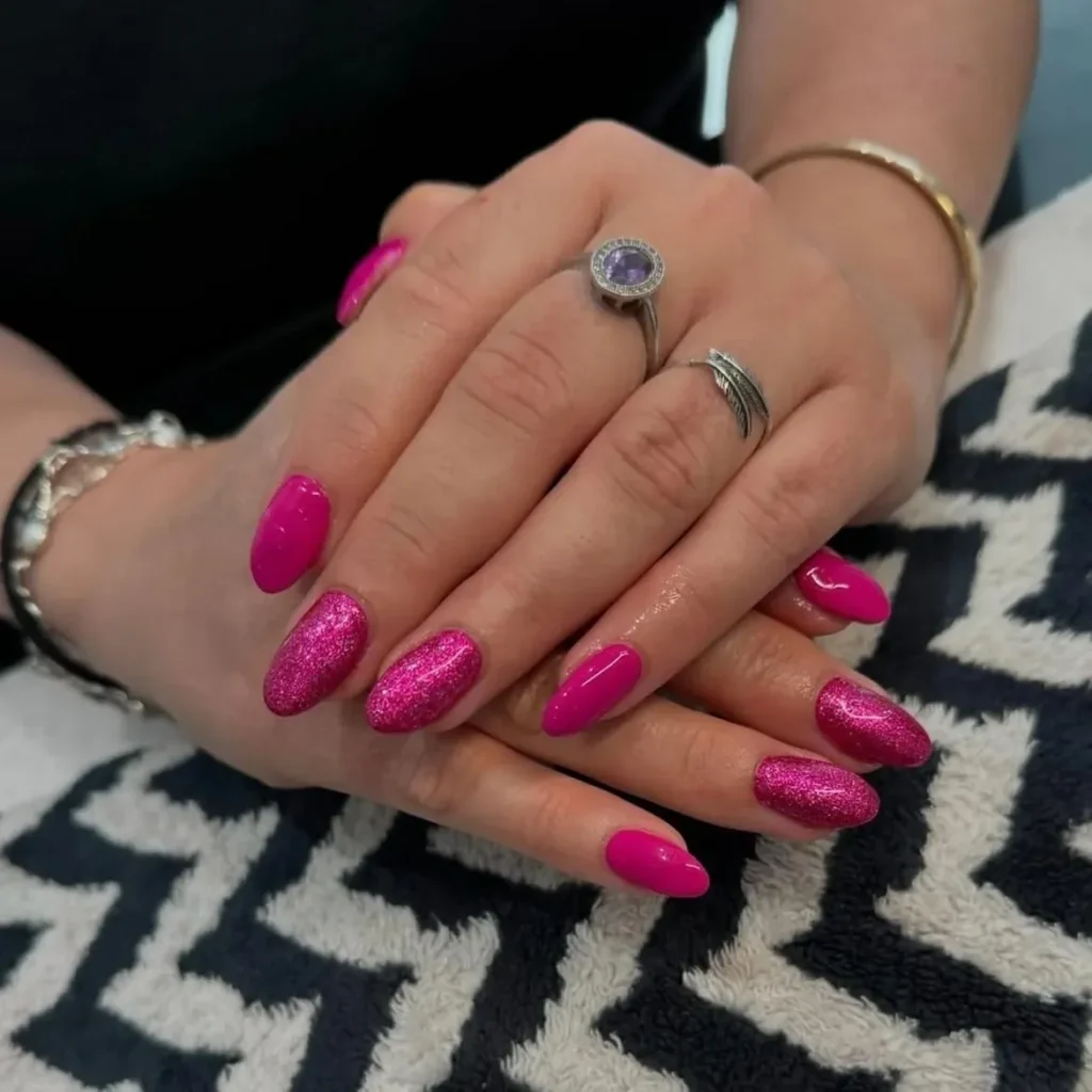 Hot Pink Glitter Nails