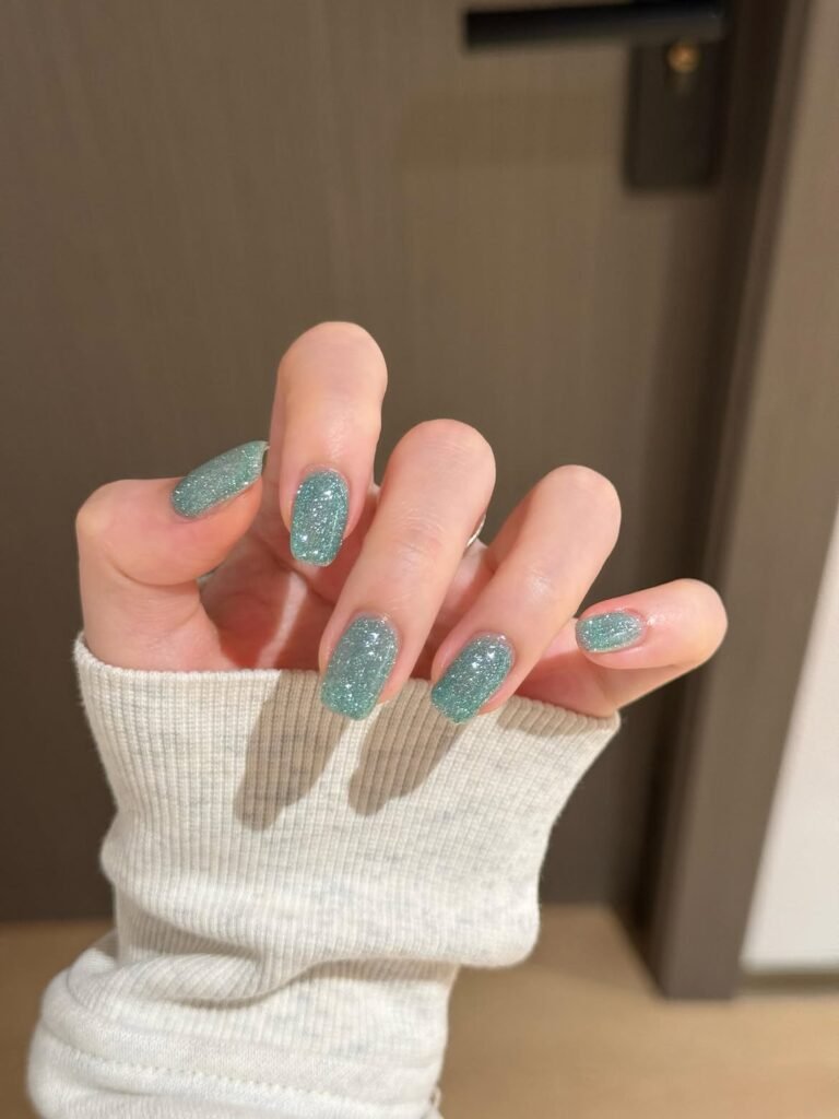 Icy Blue Glitter Coffin Nails