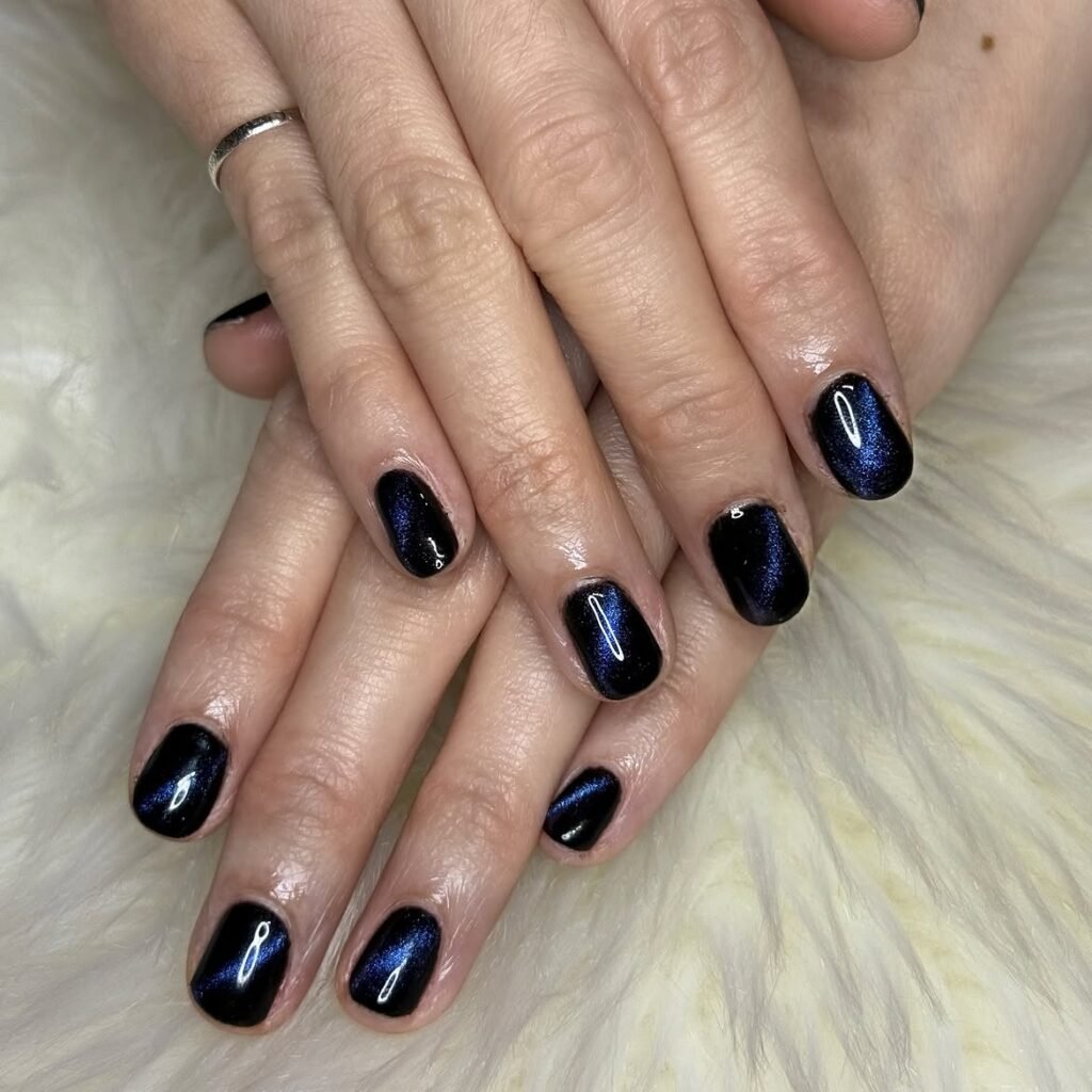 Midnight Blue Galaxy Cat Eye Nails