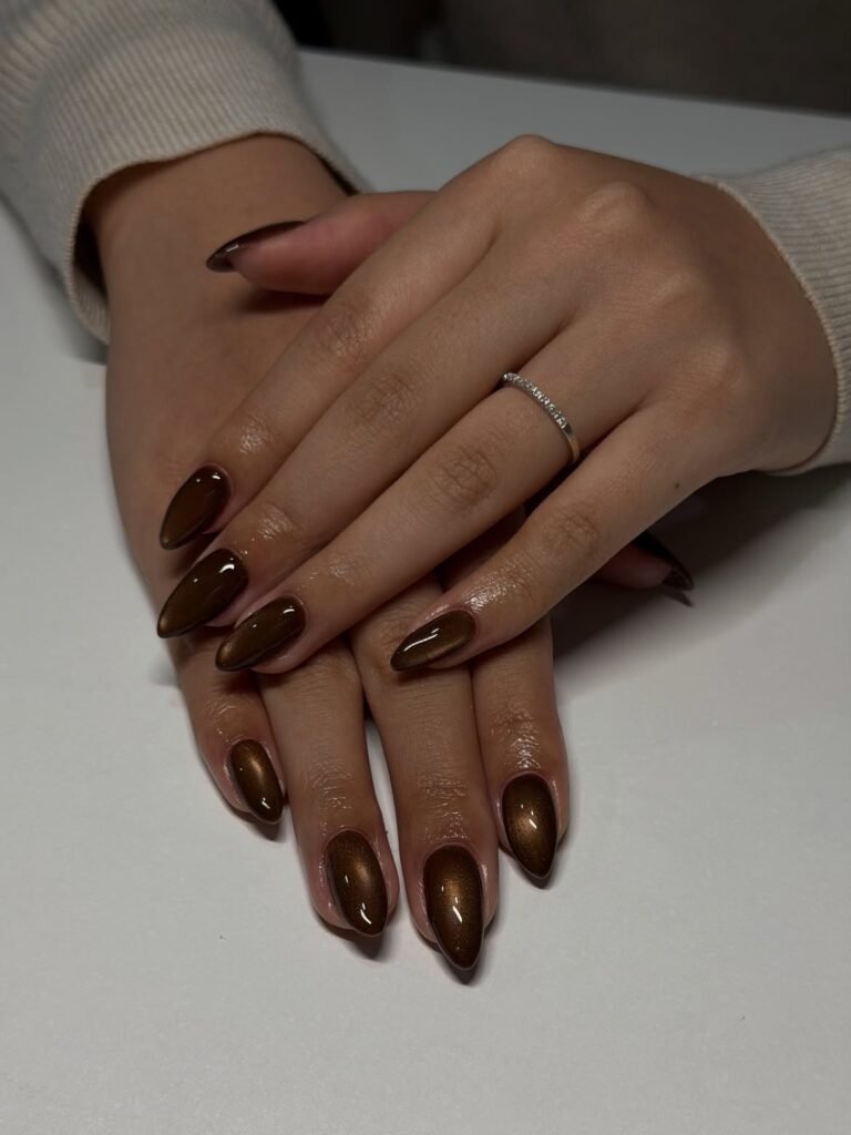 Mocha Brown Cat Eye Nails
