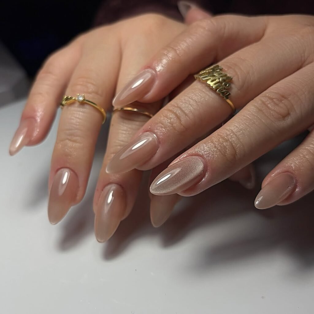 Nude Champagne Cat Eye Nails