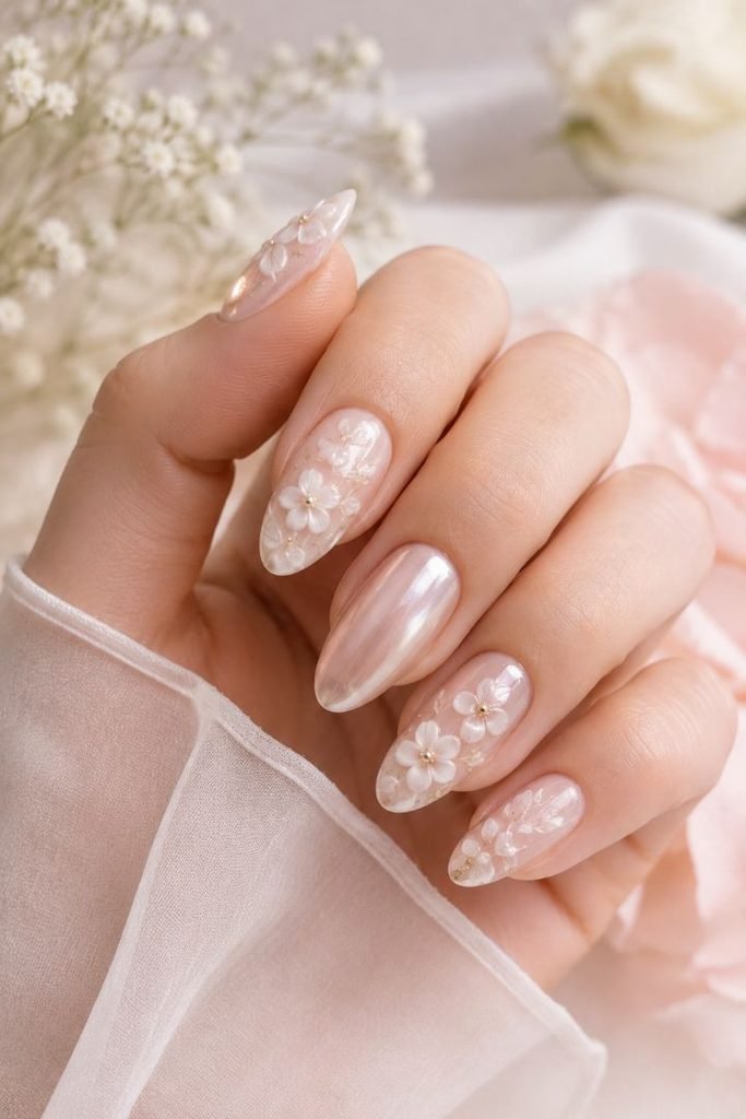 Pearl Floral Nails