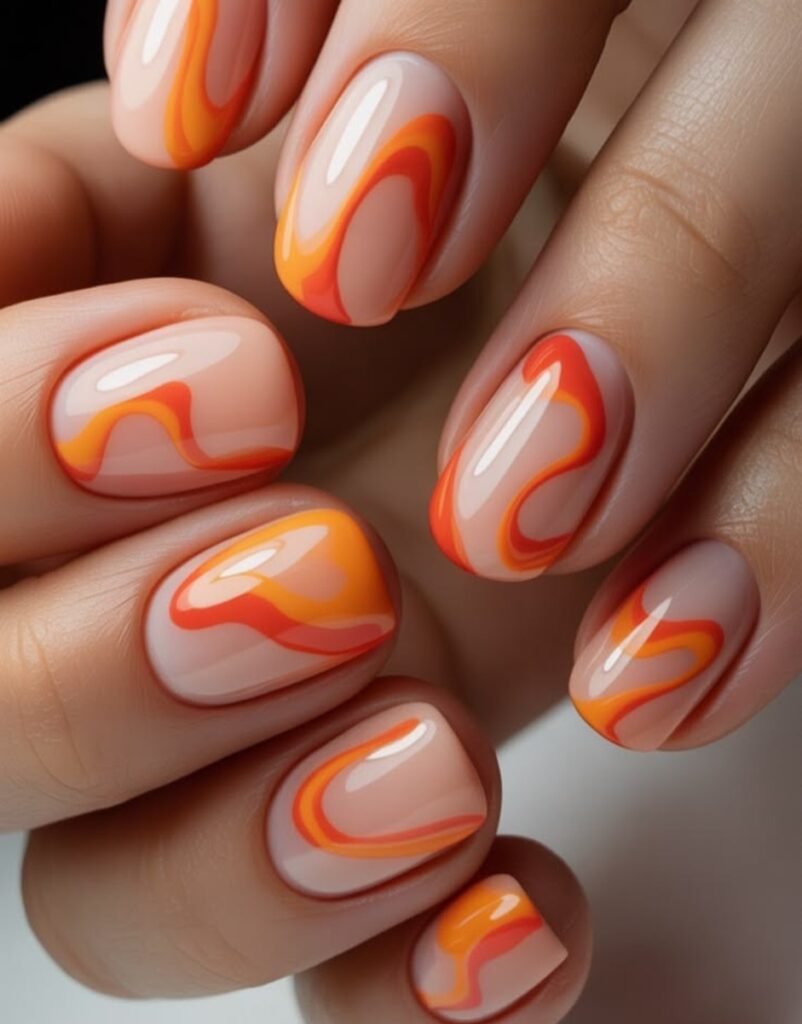 Orange Abstract Nails