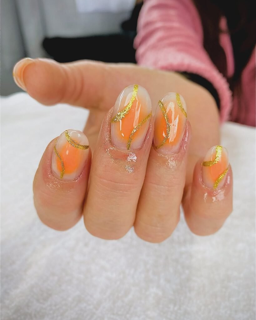 Orange and Gold Nails