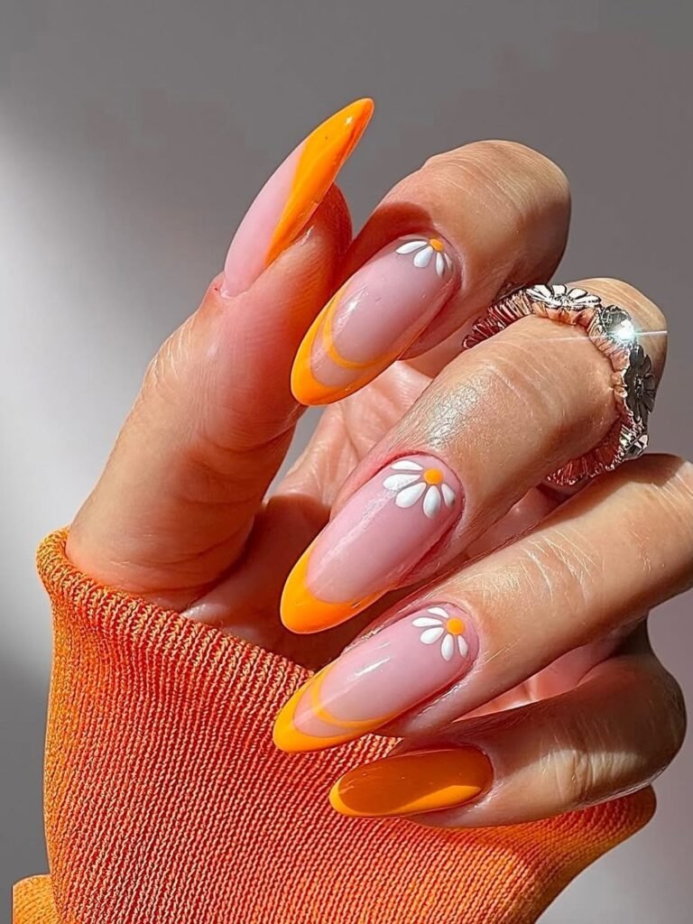 Orange and Nude Nails