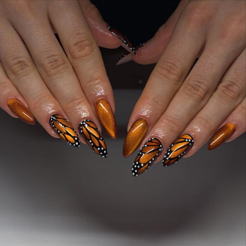 Orange Butterfly Nails