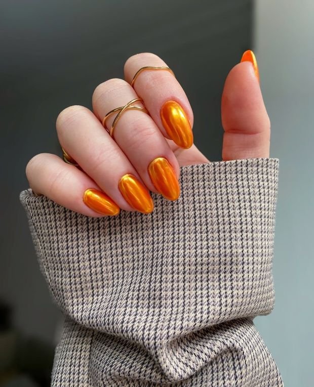 Orange Chrome Nails