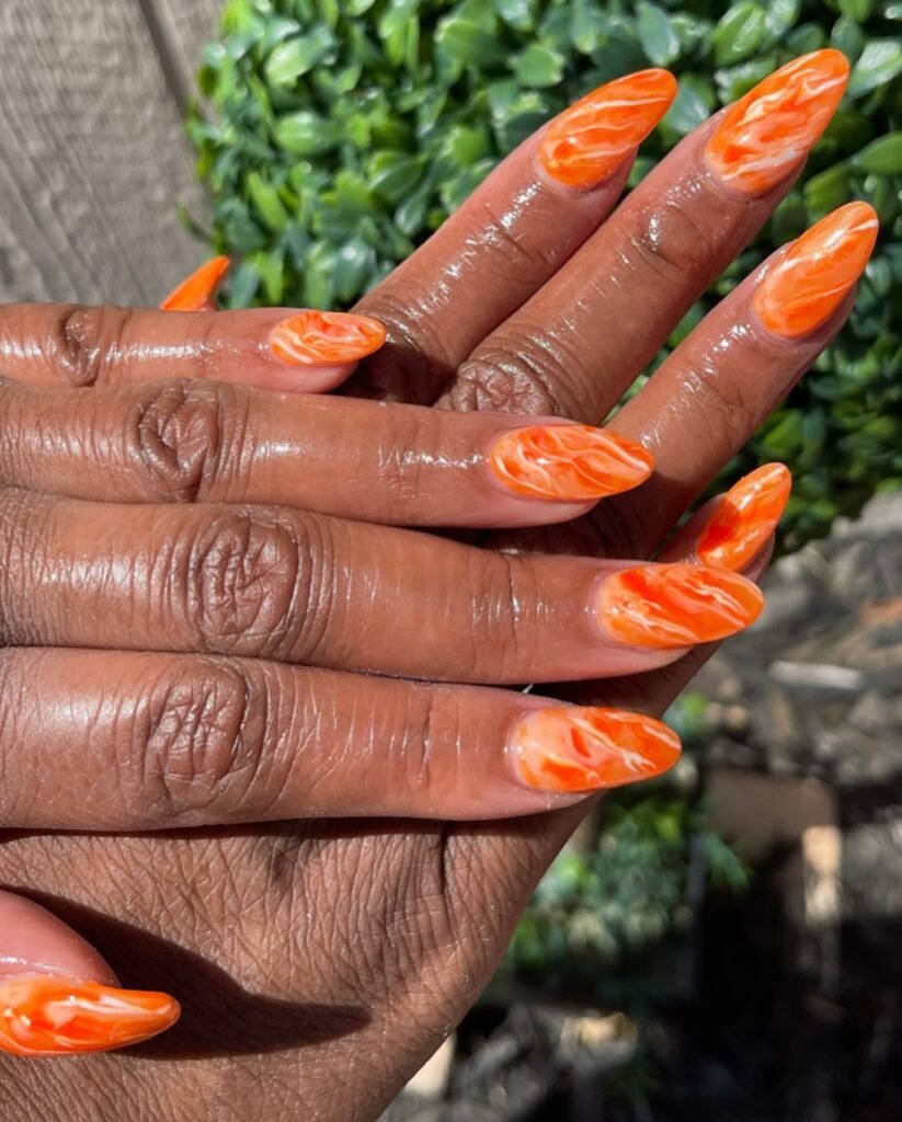 Orange Marble Nails