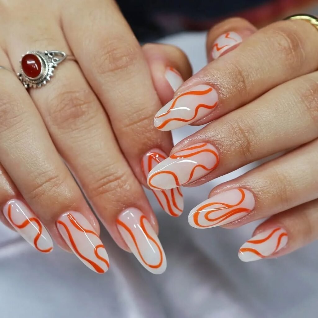 Orange Swirl Nails