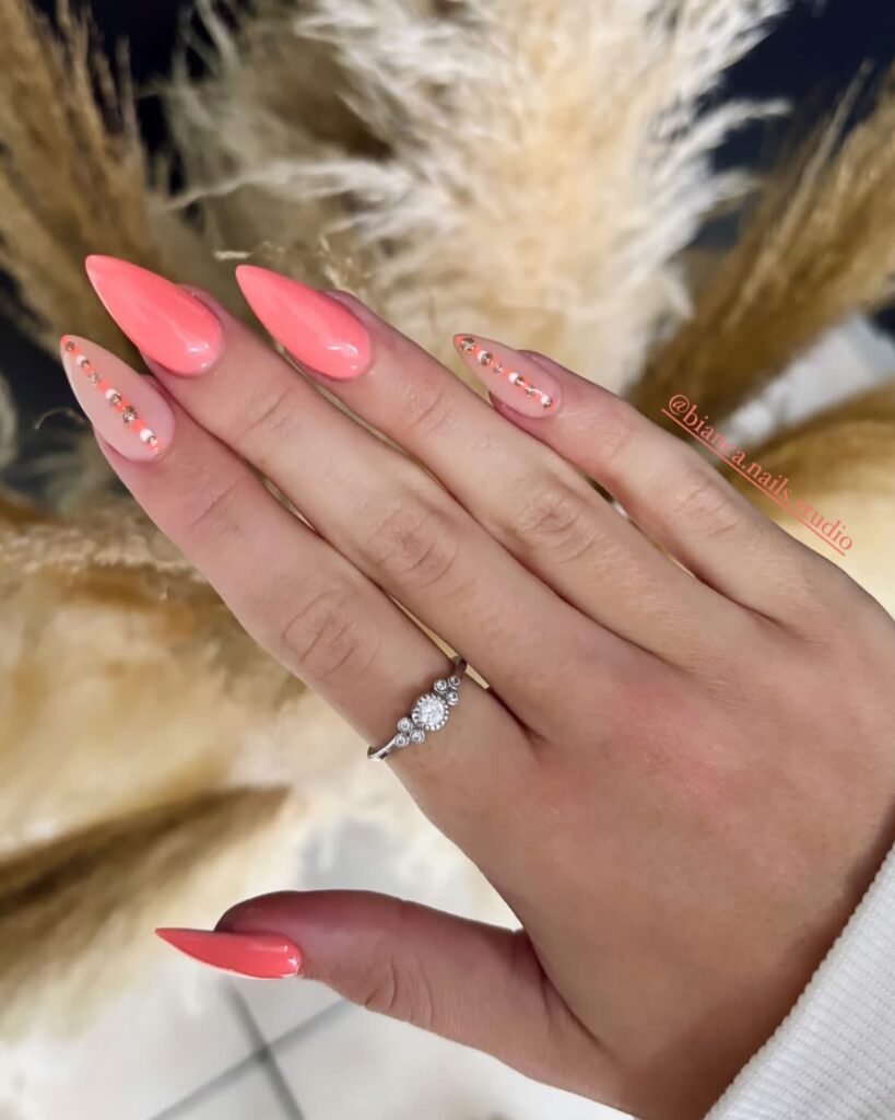 Peachy Coral Coffin Nails
