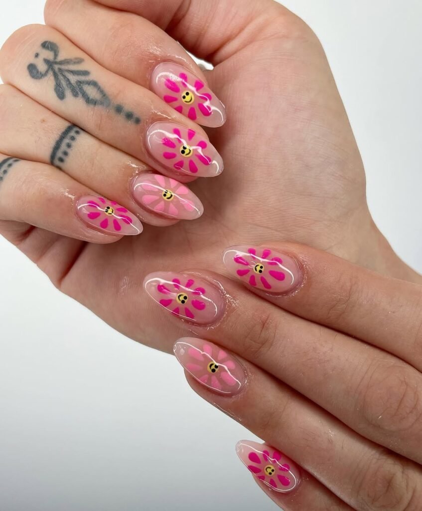 Pink Daisy Nails