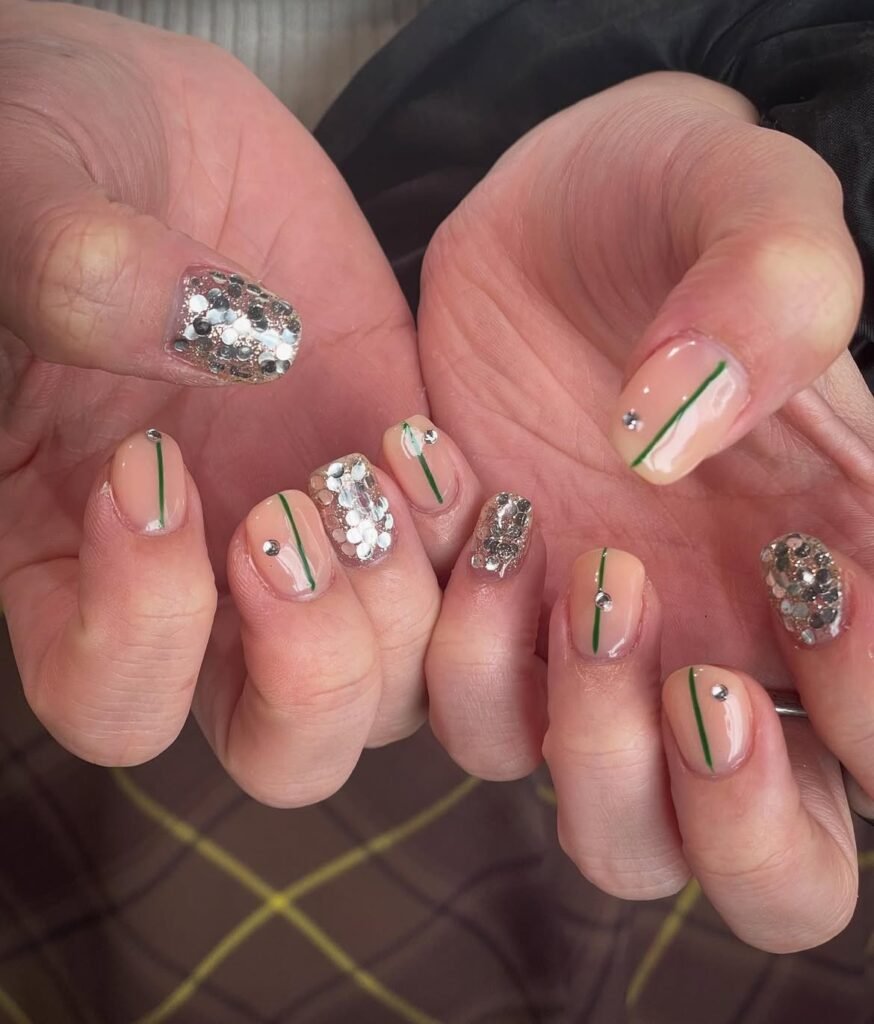 Rhinestone Accent Coffin Nails