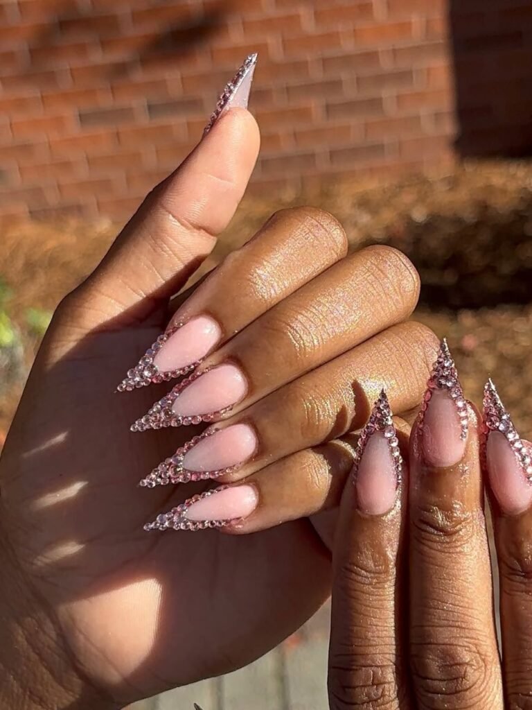 Rhinestone French Tip Nails