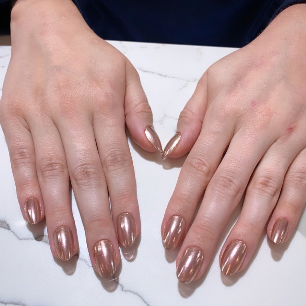 Rose Gold Chrome Bridesmaid Nails