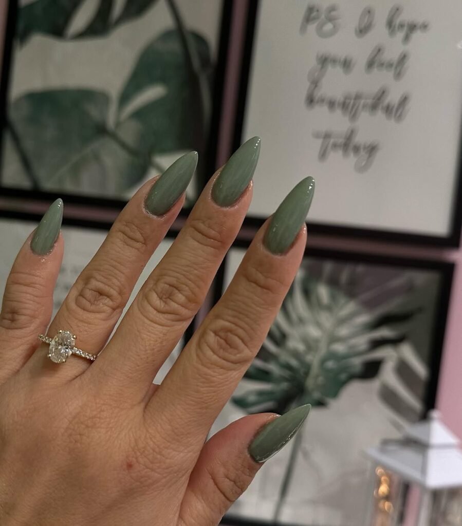 Matte Sage Green Coffin Nails
