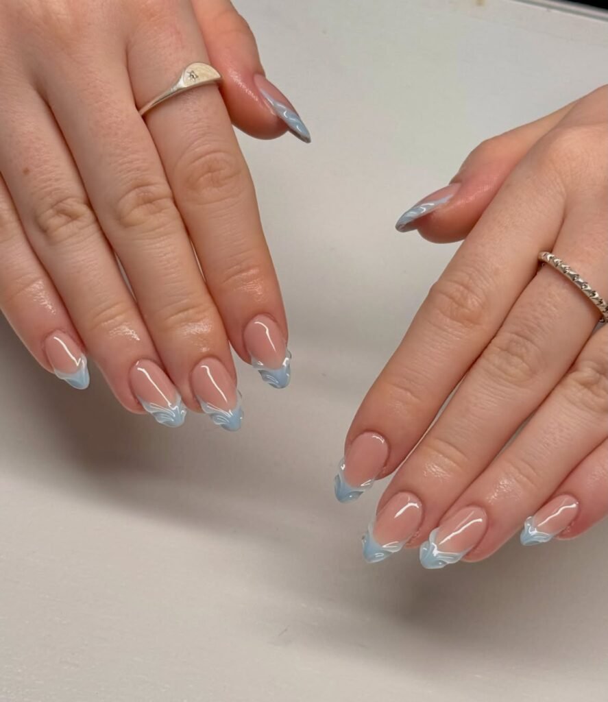 Sky Blue French Tip Nails