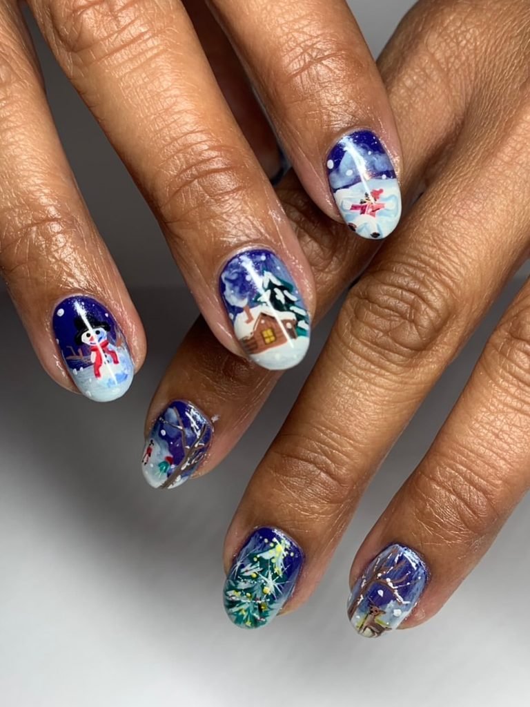 Snowy Winter Village Nails