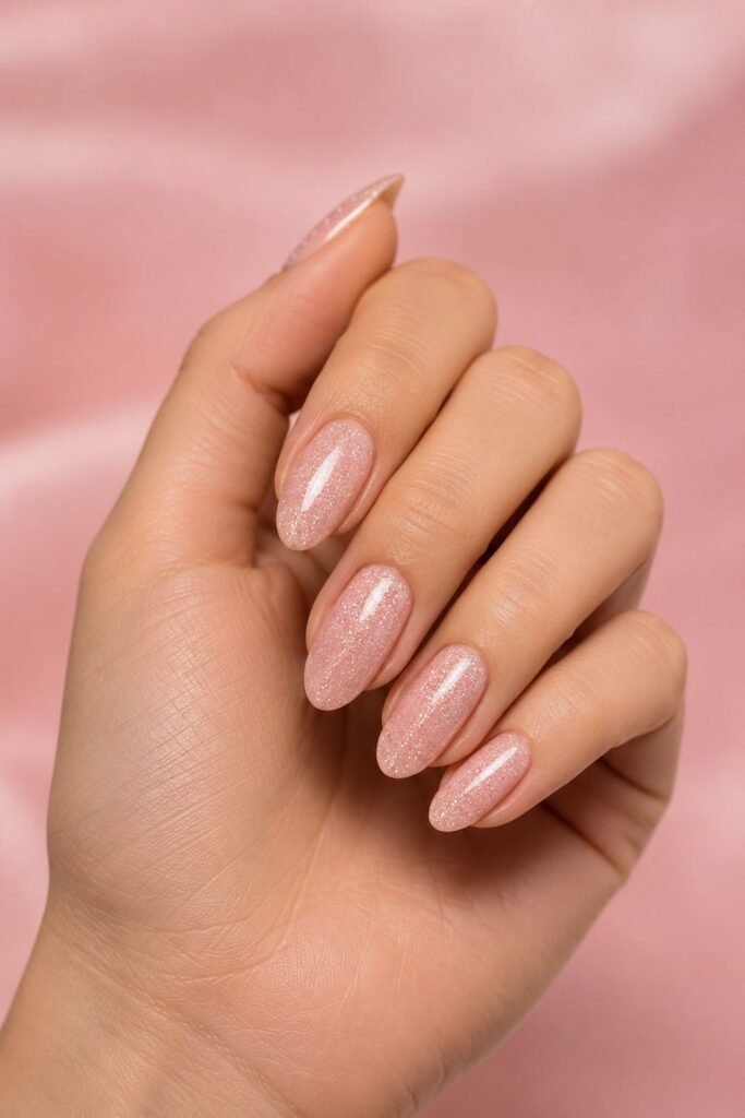 Soft Ballet Pink Glitter Nails
