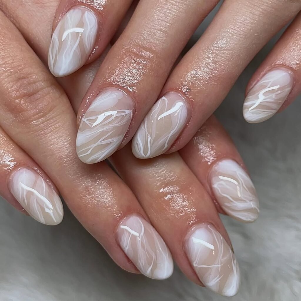 White Marble Accent Nails