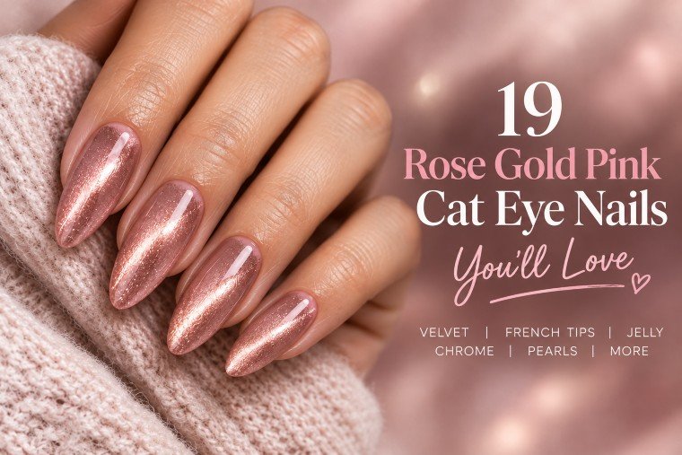 19 Rose Gold Pink Cat Eye Nails Design