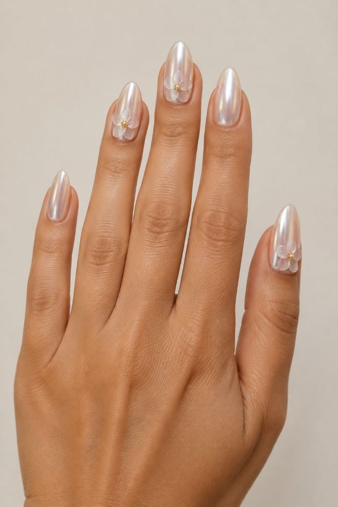  3D Floral Chrome Nails