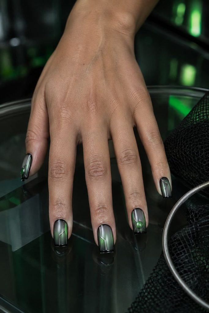  Acid-Green Cyber-Goth Nails
