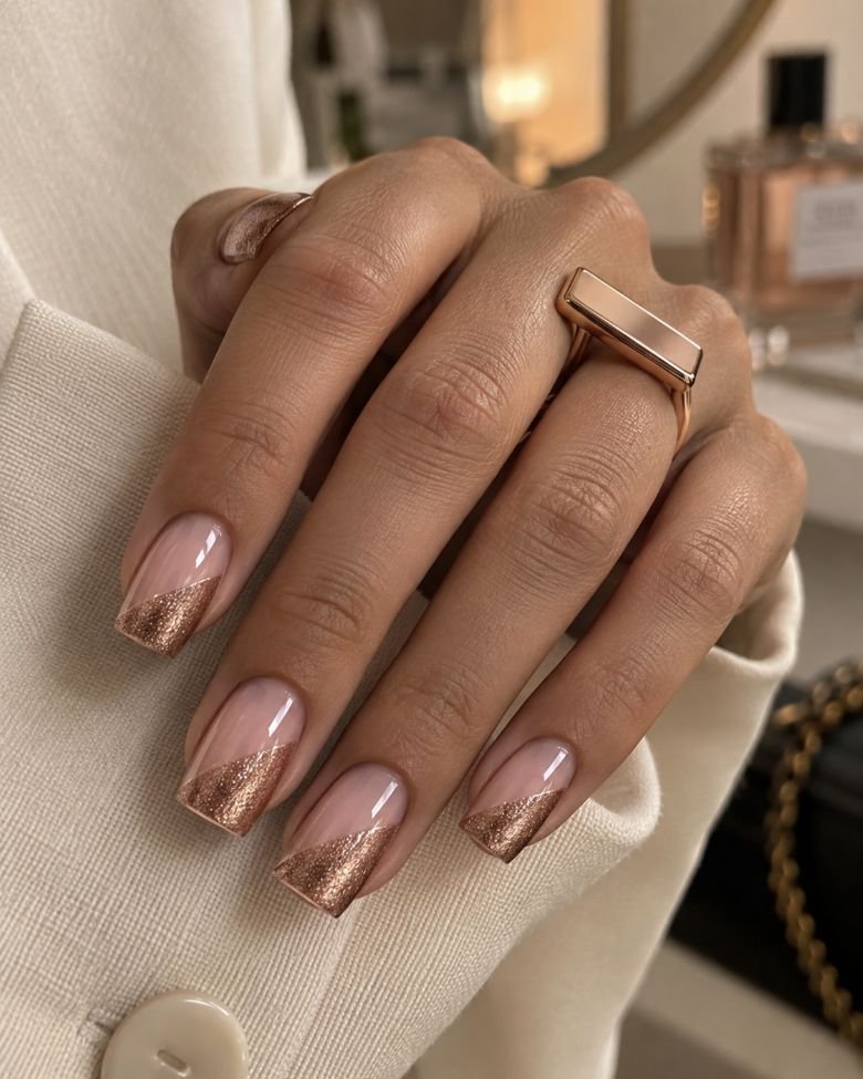 Angled Pink and Rose Gold Velvet Tips