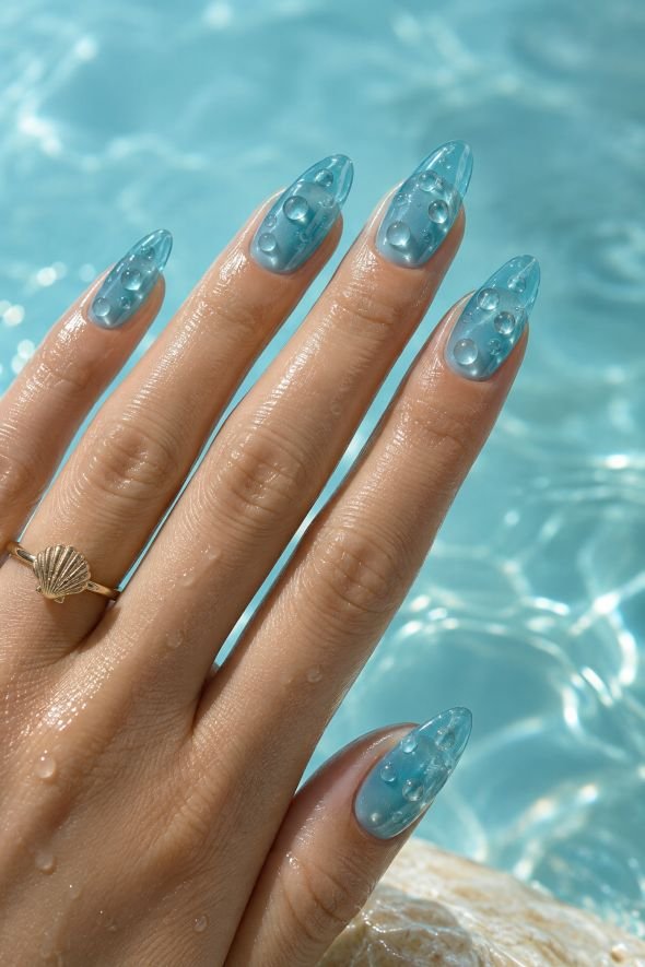  Aqua Bubble Jelly Nails