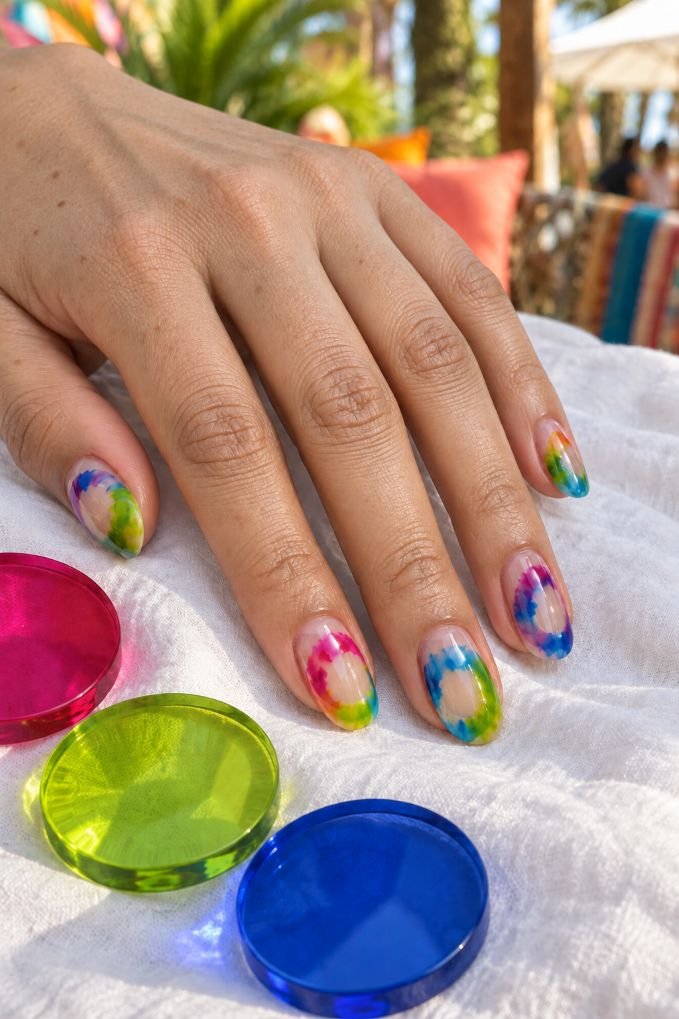 Berry-Lime Washed Tie-Dye Nails