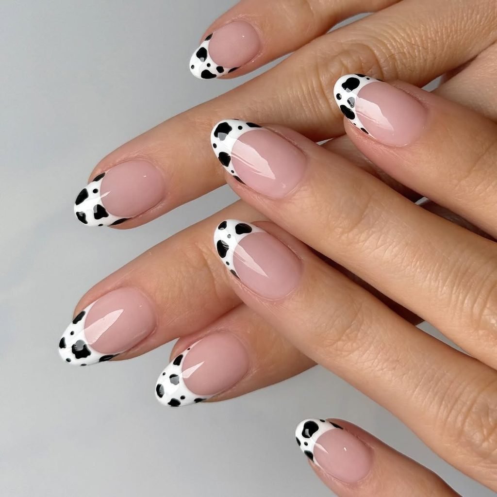 Black Cow-Print Chrome Tips