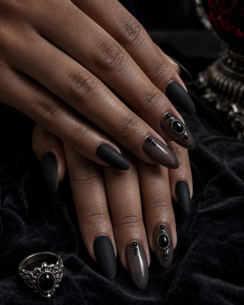 Black Onyx Gem Nails