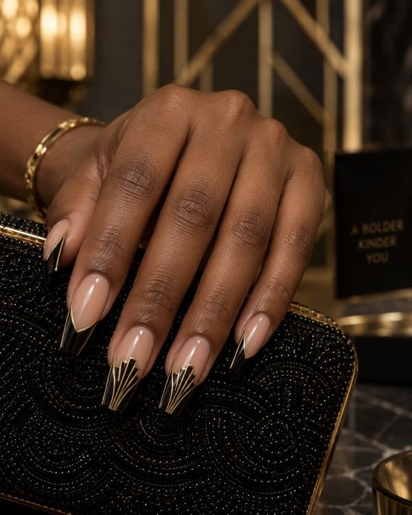 Black and Gold Art Deco French Nails