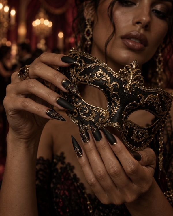 Black and Gold Masquerade Nails