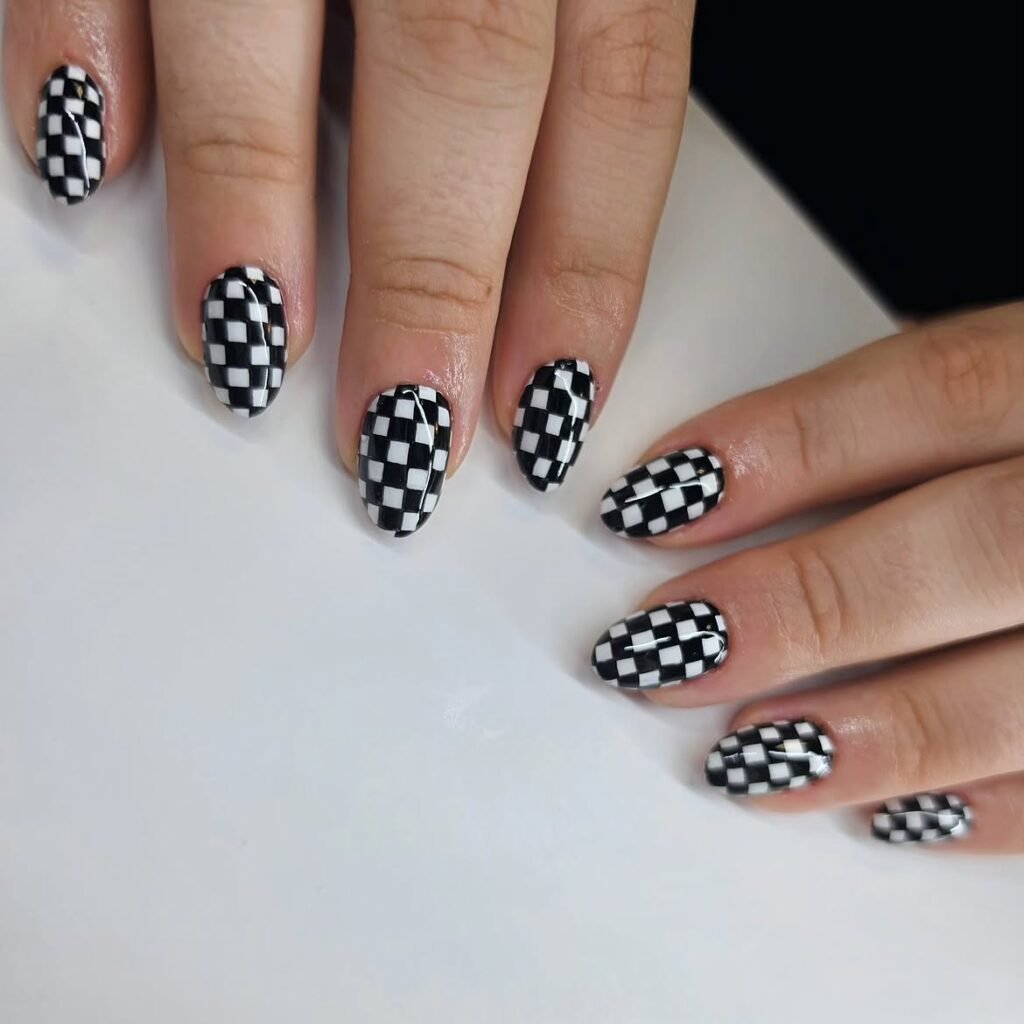 Black-and-White Checkerboard Nails