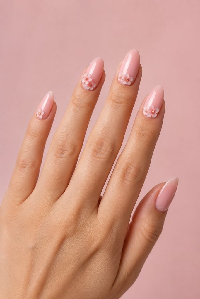 Blush Pink 3D Cherry Blossom Nails