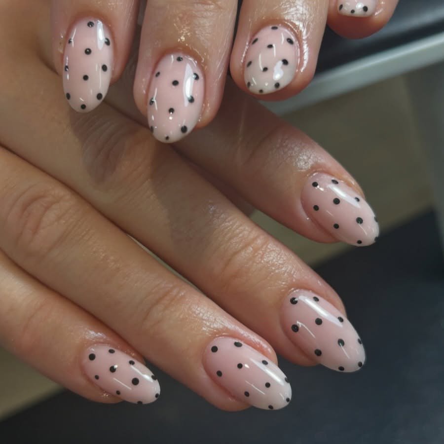Bubble Bath Nails With Black Polka Dots
