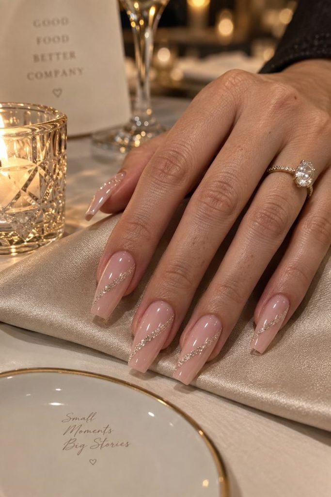 Bubble Bath Nails With Glitter Ribbons