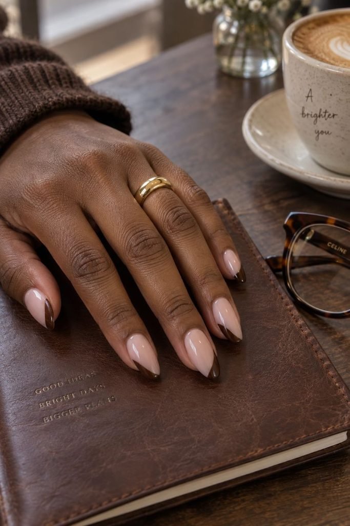 Bubble Bath Nails With Espresso Side Tips