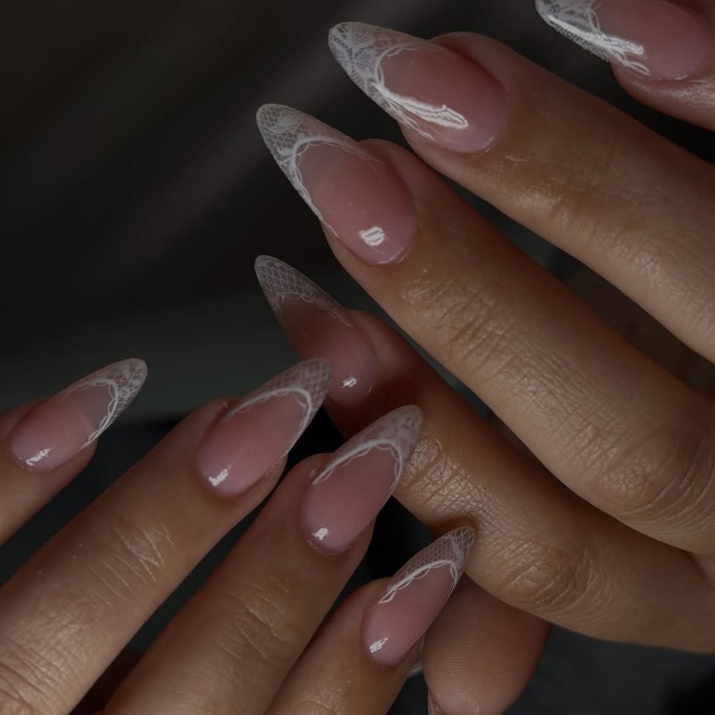 Bubble Bath Nails With Lace Edges